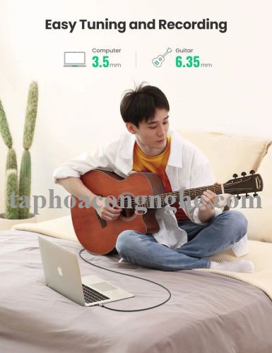 Ugreen 10630 5M màu xám đen cáp 3.5mm TRS ra 6.35mm TS Stereo Pro Audio mạ vàng 24K AV127 30010630